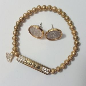 Love Sparkly heart bracelet EARRING Lot